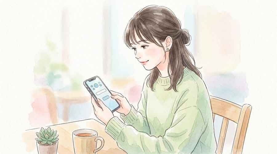 パスワードを変更する女性の水彩イラスト
