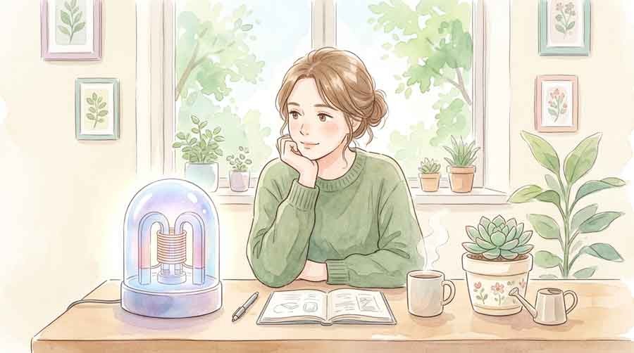 超電導リニアの仕組みと環境問題を考える女性のイメージ