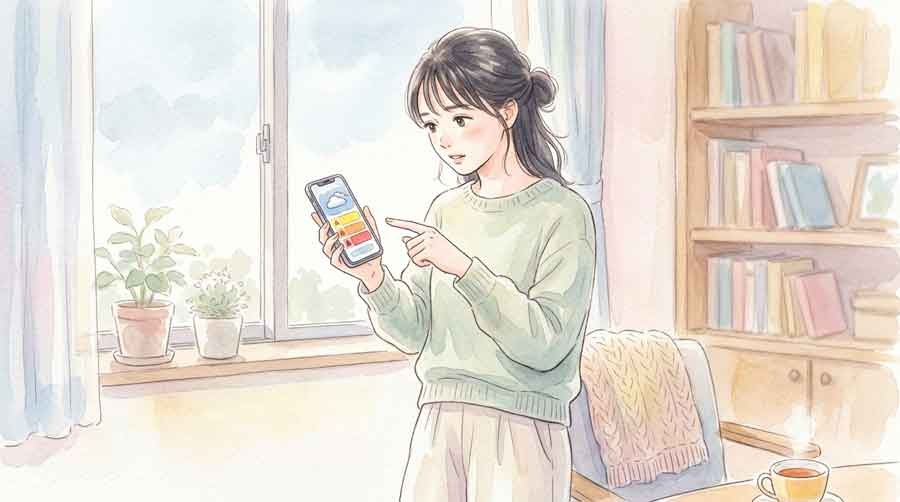 ストップウォッチを片手に非常持ち出し袋を準備する女性
