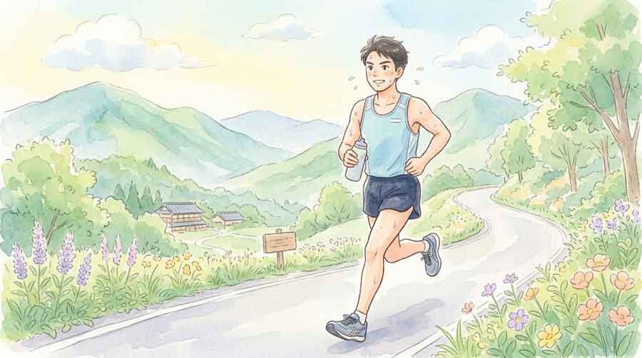 夏合宿で成長を見せる選手のイラスト