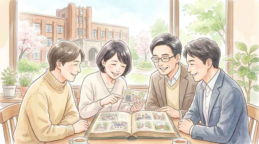 過去の実績を振り返る応援団のイラスト