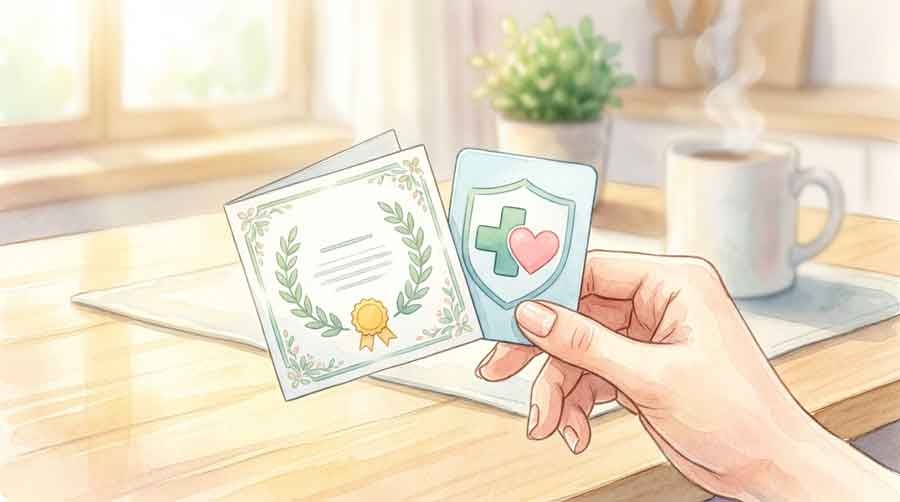マイナ保険証がないと病院に行けないと不安な顔でスマホを見る女性