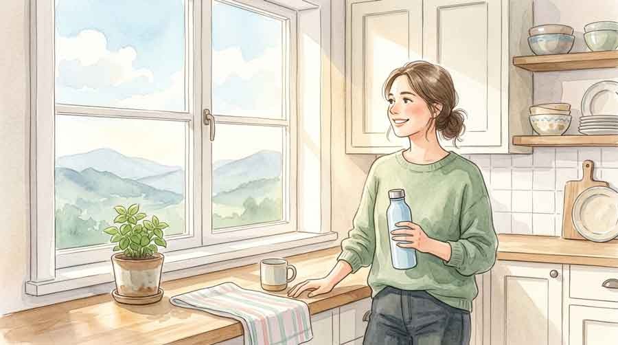 日本企業のネイチャーポジティブ活動と暮らしの工夫を描いたイラスト