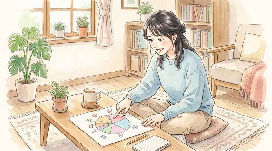 国民年金第1号被保険者の内訳を確認する女性のイラスト