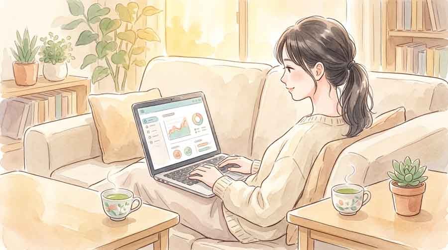 iDeCoと積立投資について調べる女性のイラスト