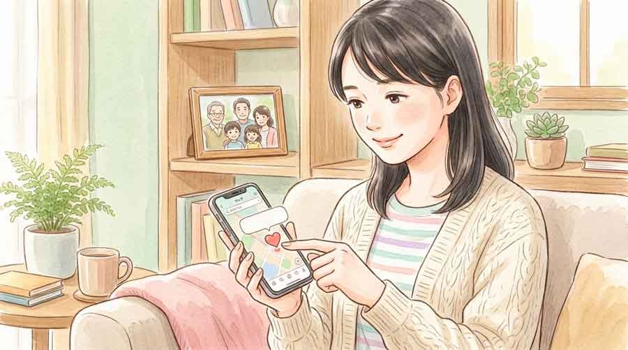 NHK ONE防災アプリで家族の地域を登録する女性の手元