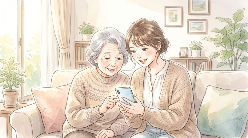 NHK ONE 家族プロファイル機能で親を見守る女性