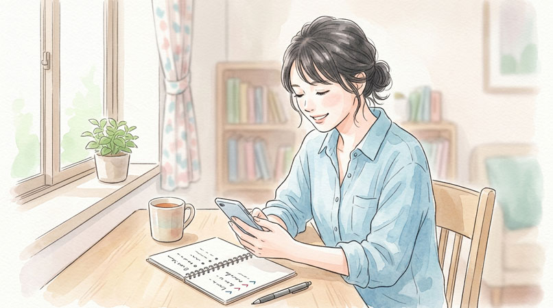 NHK ONE 地震速報のプッシュ通知設定を確認する女性