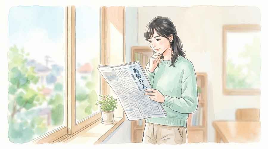 過去最大11.7兆円の為替介入のニュースを読む女性
