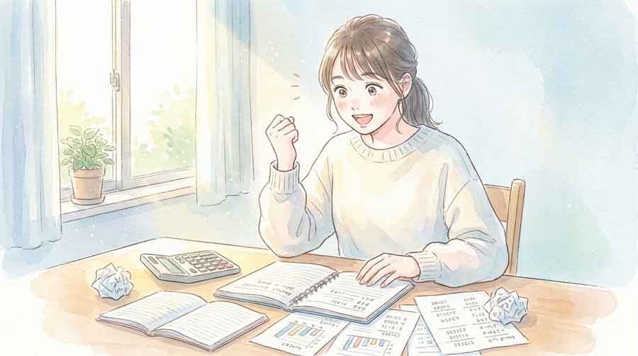 大谷翔平の投球データを電卓で確認する女性