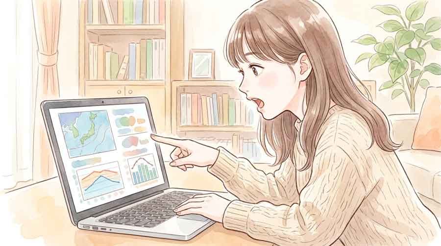 台風9号の猛烈な勢力を示す気象データを確認する様子