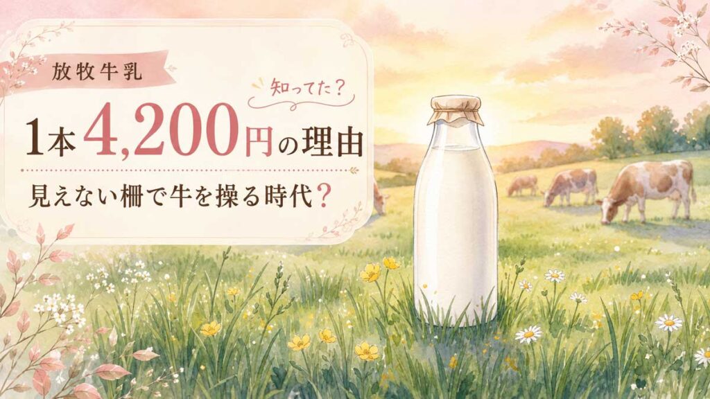 放牧牛乳の値段はなぜ高い?広い牧草地で草を食べる牛の様子