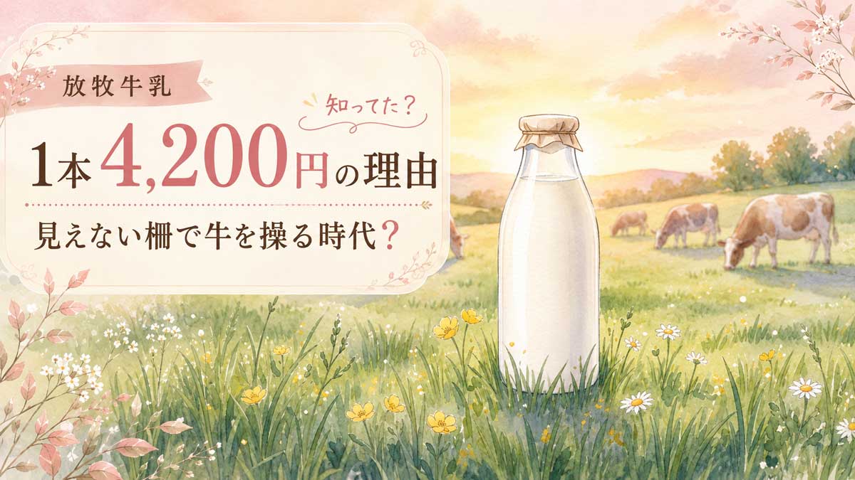 放牧牛乳の値段はなぜ高い？広い牧草地で草を食べる牛の様子