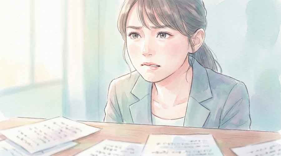 給与逆転の実態を示す給与明細を見比べる女性