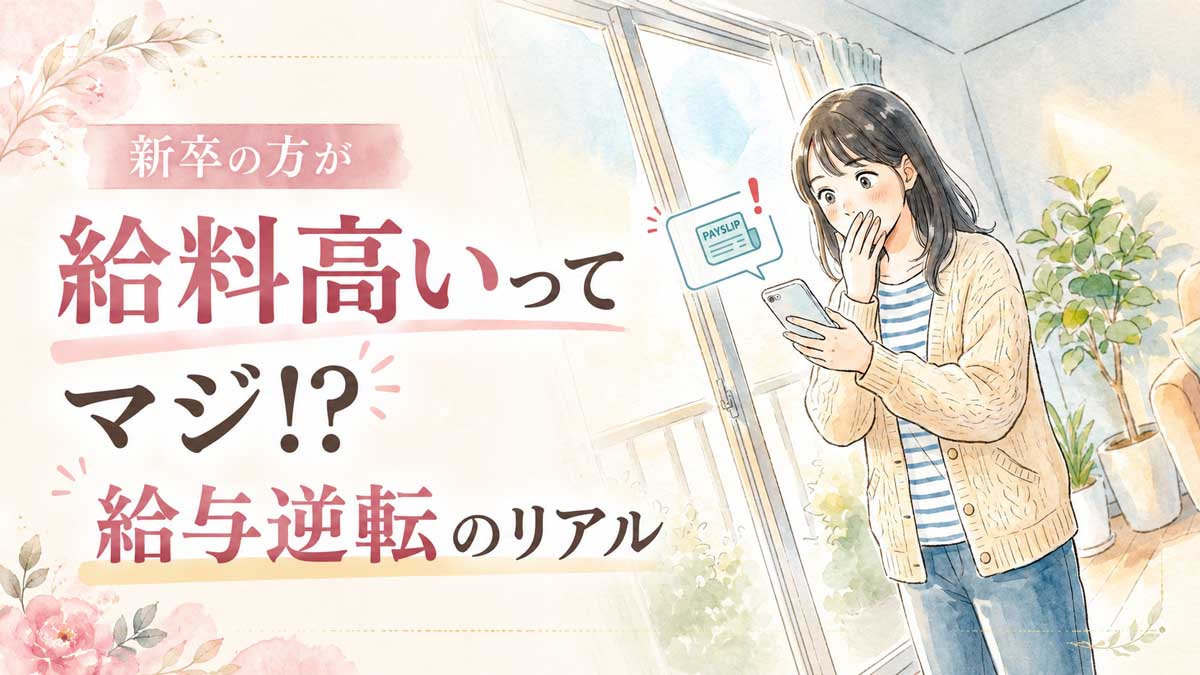 給与逆転に驚き困惑する20代30代女性オフィスシーン