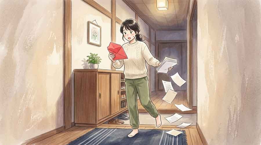 年金未納の督促状を見て不安な表情の女性