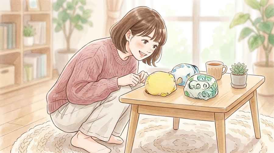 ポケモン30周年バーガーの限定パッケージを見せる女性