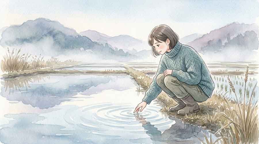 地下水涵養とは何か熊本のざる田を見つめる様子