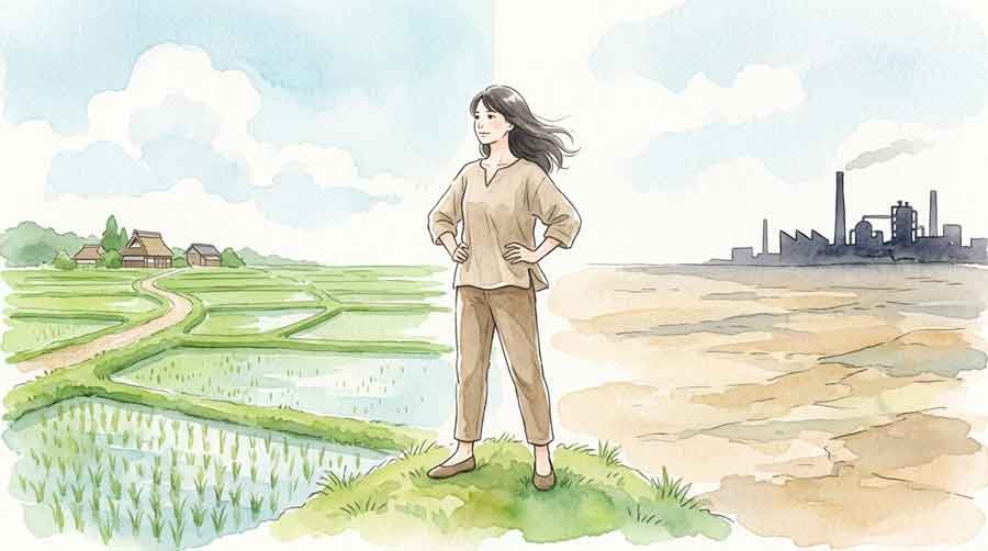 半導体 水資源 世界の争奪戦を見つめる女性の姿