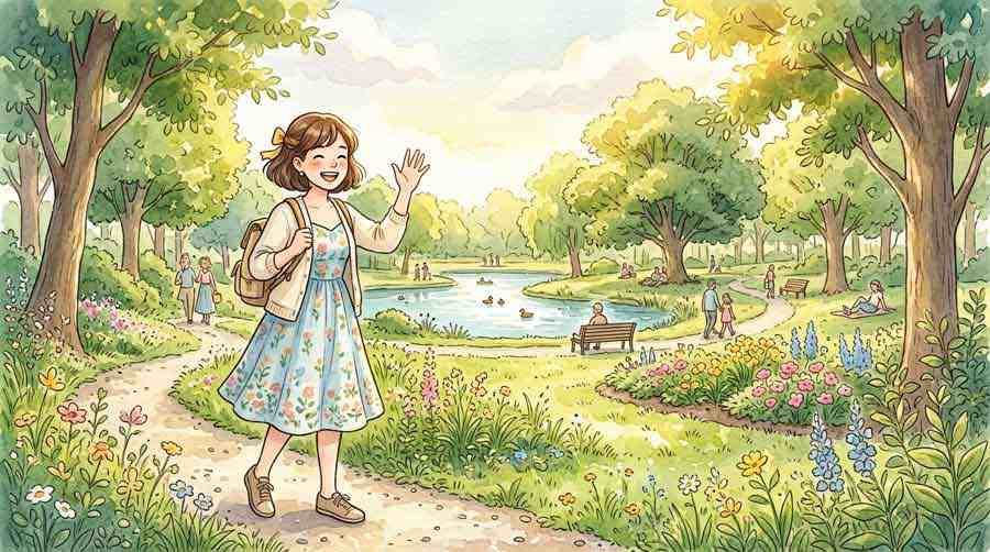 公園の応援スポットで盛り上がる観客のイラスト