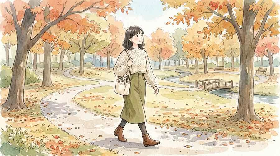 コースを実際に歩いてみる女性のイラスト