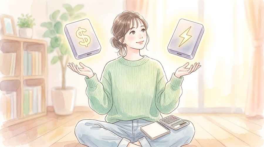 HDDとSSDを比較して悩む女性のイメージ