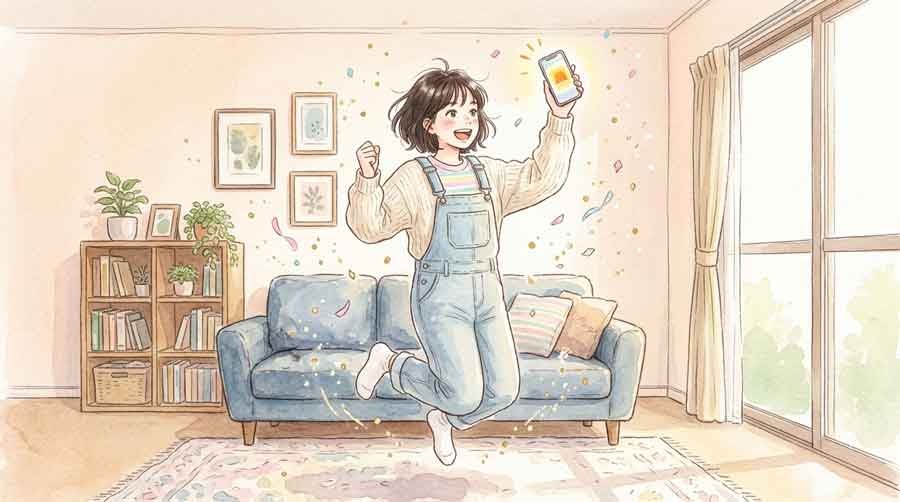 水曜どうでしょう新作の発表に驚き喜ぶ女性のシーン