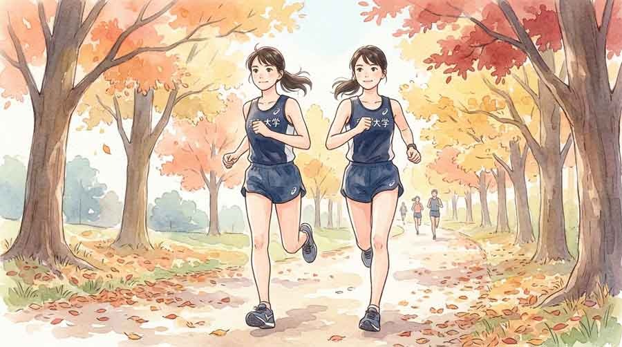 東海大学のダブルエースが並走する箱根駅伝予選会のイラスト