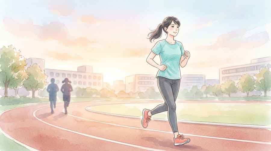 トラックで基礎スピードを鍛える東海大学の選手たちのイラスト
