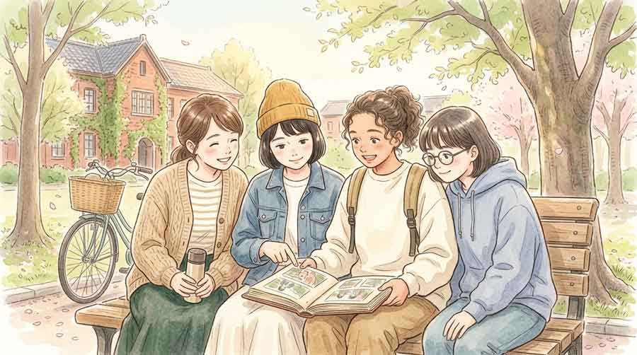 過去の栄光を振り返る東洋大学の応援団のイラスト