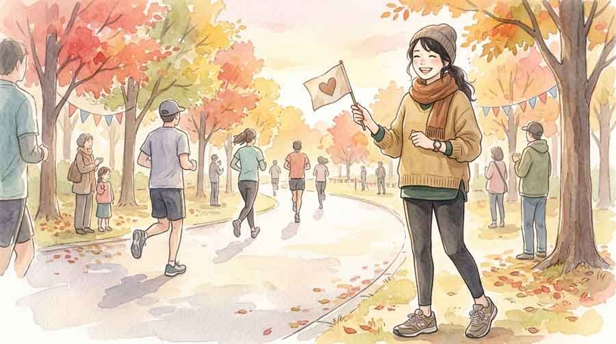 応援席で声援を送る東洋大学ファンのイラスト