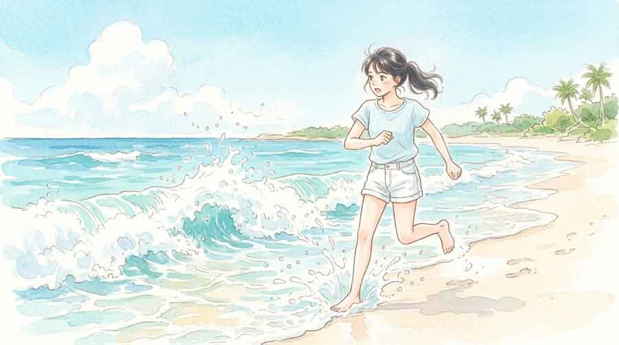 沖縄の海岸に晴天でも押し寄せる高波とうねり