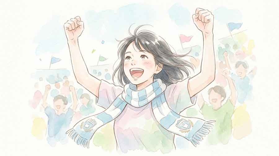 ワールドカップ2026準々決勝を応援して盛り上がる女性の笑顔とスタジアムの熱気