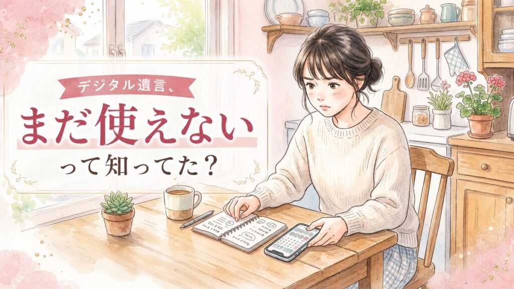デジタル遺言はいつから使える？スマホで遺言を書く女性のイメージ