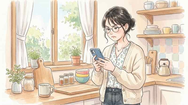 完璧な日本語フィッシングメールに戸惑う女性の表情
