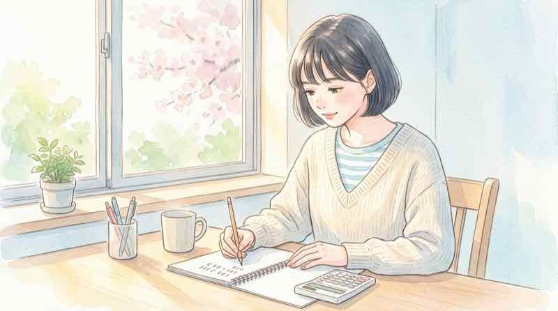 被害額103億円のデータを手帳に書き出し試算する様子
