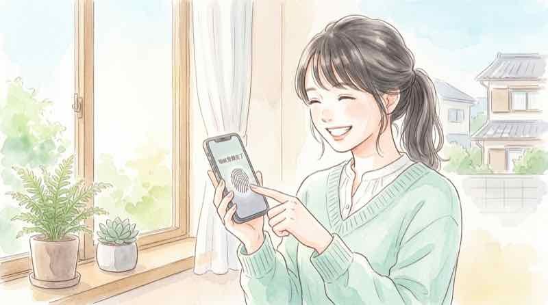 パスキー設定をスマホで今すぐ行う安心した女性