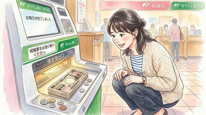 郵便局のゆうちょATMで1回に引き出せる金額と紙幣の枚数のイメージ