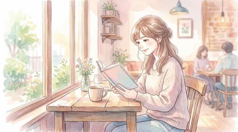 ビッグマック指数とは何かを本を読みながら学ぶ女性