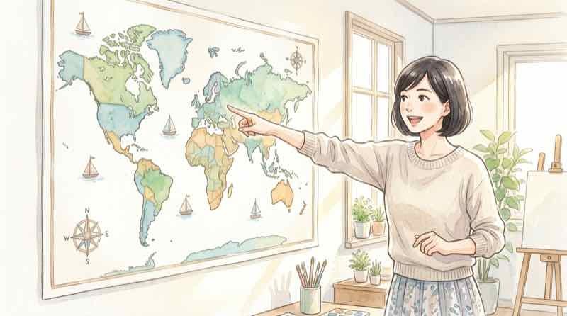 ビッグマック指数2026年最新ランキングの世界地図を眺める女性