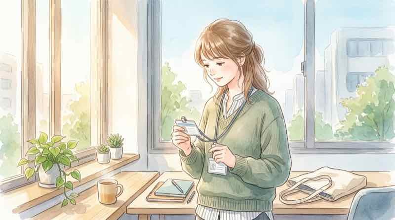コーヒーフィルターの素材を光にかざして確認する女性