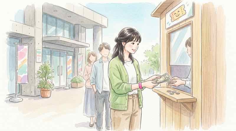 コミケ108当日券どこで買える?会場前で午後入場リストバンドを購入する様子