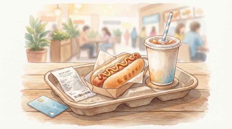 コストコ フードコート タッチパネル 支払いの疑問が解決して笑顔で会員証を持つ女性