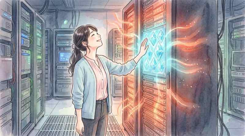 AIサーバーの発熱をダイヤモンドで冷やすイメージ