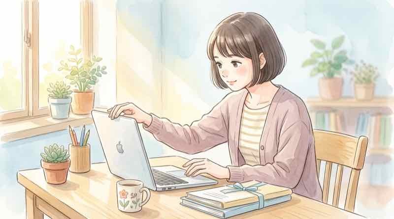 保管証書遺言の新制度をパソコンで調べる女性の様子