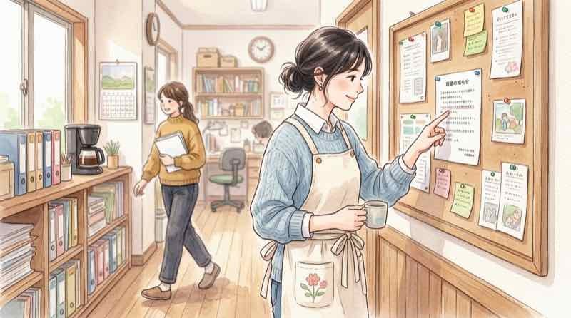 パートが契約更新の書面を見て待遇差を確認している様子