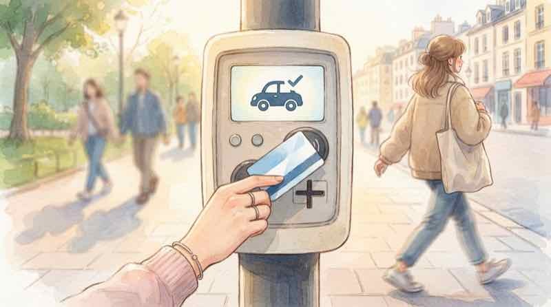 事前精算 駐車場の精算機で料金を支払う手元のイラスト
