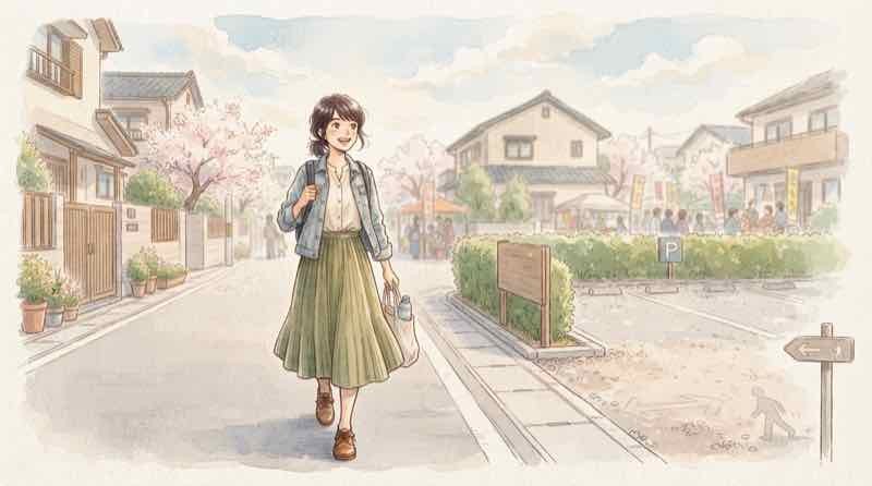 駐車場 渋滞 避ける方法として会場から離れた駐車場を選ぶ女性のイラスト