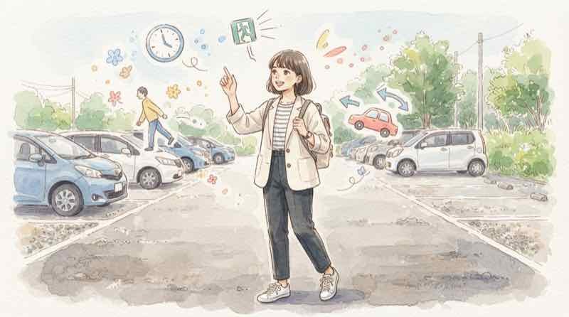 イベント 駐車場 渋滞を避けるためのチェックポイントをまとめたイラスト