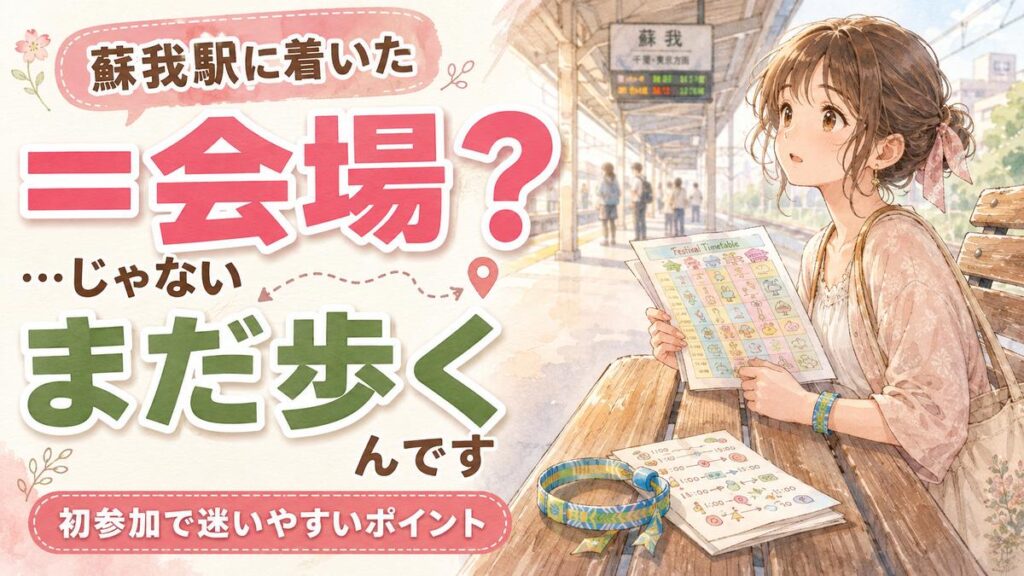 ロッキン蘇我駅の帰りの混雑と終演後の規制退場に注意する来場者のイメージ